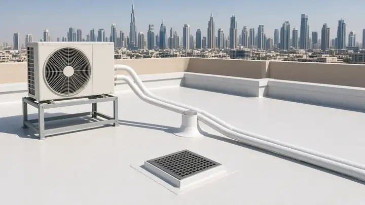 Illustrative cool-white villa roof in Dubai